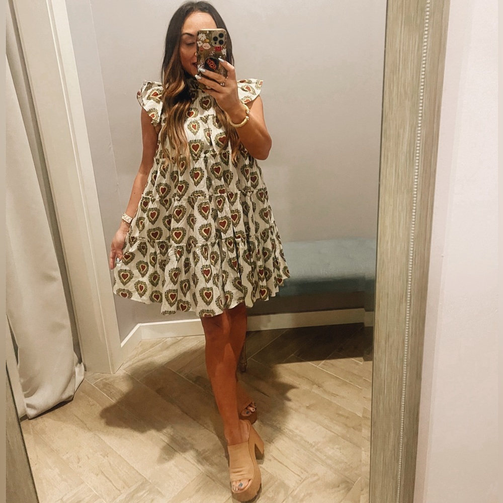 RHODE Tiffany Ruffled Heart Print Dress SM